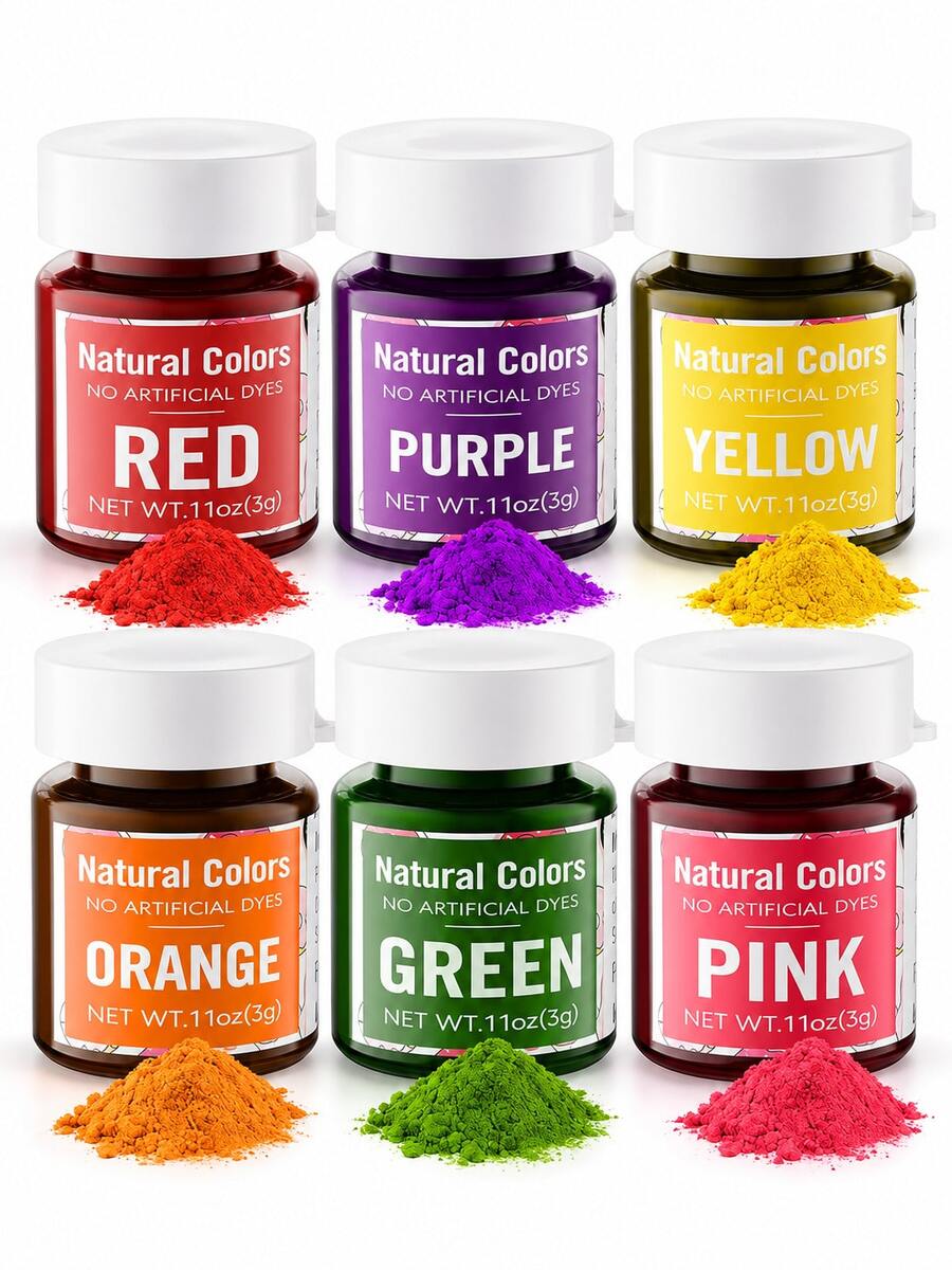 Cherrysea. 6 Colors Natural Food Coloring Powder Set, No Artificial Dyes Vivid Water‑Based Plant‑Based Food Colorants, 3g Per Jar, For Cake Decorating, Frosting, Cookies, Baking, Red Green Pink Purple Orange Yellow