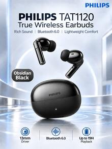 PHILIPS Earbud Bluetooth Nirkabel Sejati TAT1120, Bluetooth 6.0, Mikrofon AI untuk Panggilan Jernih, Driver 13mm, Total Waktu Putar Hingga 19 Jam dengan Casing Pengisian Daya, Mode Latensi Rendah, Kontrol Sentuh, Pengisian Daya USB-C untuk Musik dan Perjalanan Sehari-hari - View 7