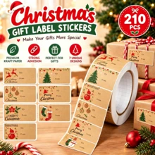 210PCS Christmas Gift Tags Stickers, 7 Designs Kraft Paper To From Gift Labels, Christmas Present Stickers For Gift Wrapping, Christmas Party Favors, Bags, Boxes And DIY Crafts - 210PCS - View 1