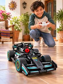 coche de bloques,auto para armarcarro control remoto,coche control remoto,auto control remoto,bloques de construcción,bloques para armar,arro para armar,Auto de Carreras de Bloques para Armar con Control Remoto 2.4 GHz, 313 Piezas, Juguete de Construcción RC de ABS para Niños de 7 a 14 Años, Negro - Azul oscuro - Ver 2