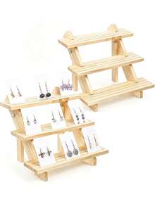 Solid Wood Multi-Layer Stepped Display Rack, Jewelry Card Display Stand, Desktop Perfume & Cosmetic Organizer, Figure & Blind Box Tiered Storage Shelf, Live Streaming Photography Prop - Wood Color - View 4
