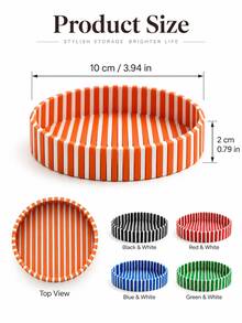 1pc 3D Printed Striped Round Tray, Quantum Style Decorative Storage Tray, Aesthetic Tabletop Ornament, Multi-Purpose Desktop Organizer For Small Items, Modern Home Table Decor - Multicolor - View 2