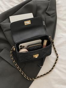 XD Fashionable Women's Mini Square Bag, Paired With Popular Accessories, Metal Chain, Diamond Pattern Patchwork Shoulder Bag, Flap Small Bag, Cute Crossbody Bag, Accessory Bag - Multicolor - View 6