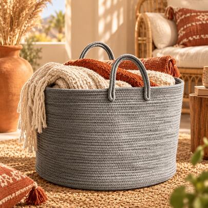 1pc Extra-Large Bohemian Woven Basket – Multipurpose Storage For Blankets, Pillows, And More – Ideal For Organizing The Living Room, Bedroom, Or Laundry Room; Suitable As A Laundry Basket, Blanket Basket, Pillow Basket, Or Wastebasket.