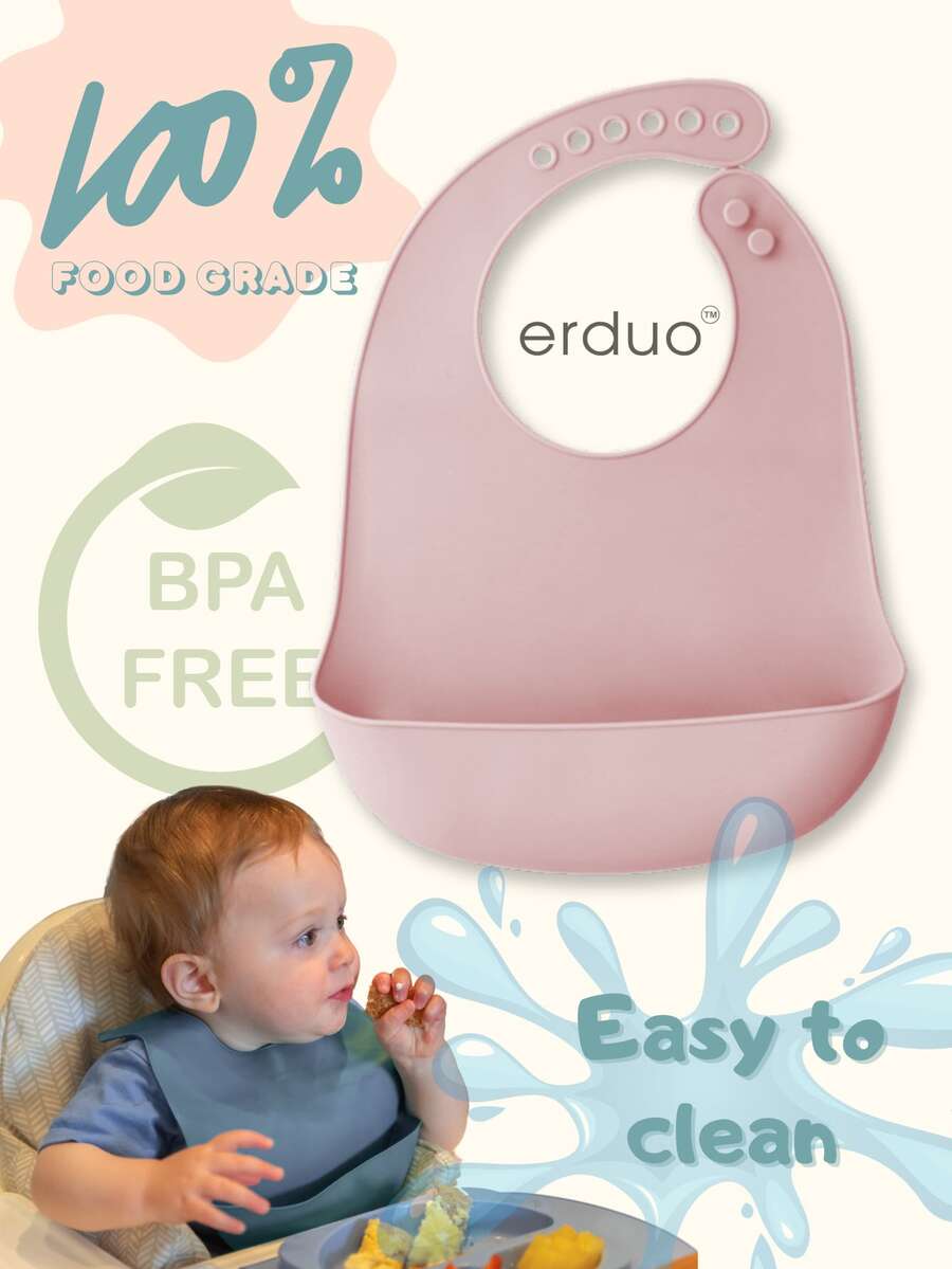 1pc Silicone Baby Bibs Waterproof,100% Soft & Light Silicone,Baby Feeding Essentials,Toddler Gifts,Adjustable To Any Size And All Seasons