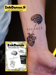 1 Set "Brain & Heart" Revolutionary Tech Tattoo Stickers, Semi-Permanent Tattoo, Temporary Tattoo, Long-Lasting, Cute Butterfly Tattoo, Realistic Tattoo, Waterproof, Lifelike Tattoo Effect, Plant-Based X179 - Black - View 7