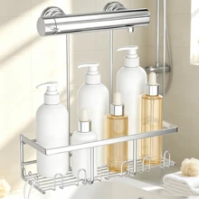 Silver Hanging Shower Caddy No-Drill, Practical Bathroom Shelf For Shower Essentials - 1 Pc - View 10