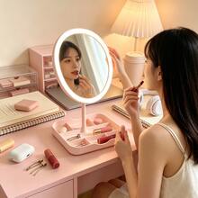 Ed Round Makeup Mirror With Multi-Compartment Storage Tray, 360° Rotatable Lighted Vanity Mirror - Multicolor - View 3