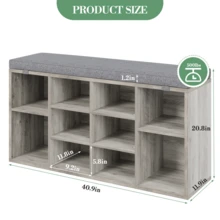 Wanfeeso Entryway Shoe Bench With Storage - Upholstered Seating Bench With Open Compartments & Side Pockets - Space-Saving Shoe Rack Organiser For Hallway & Bedroom - Grey 104*30.5*53 - View 4