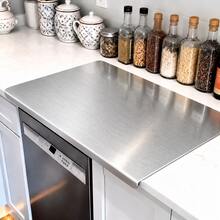 1pc Stainless Steel Cutting Board, Kitchen Essential - Large Stainless Steel Cutting Board With Lid And Non-Slip Pad, Suitable For Countertop, Used For Cutting Meat, Vegetables, Bread And Baking, Kitchen Accessory - Silver - View 10