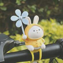 1pc Yellow Raincoat Rabbit Windmill Car Ornament, PVC Material, 2 Options: Seamless Sticker/Silicone Strap, Suitable For Bicycle, Electric Bike, Motorcycle, Car Universal Decoration - Yellow Raincoat Rabbit Pinwheel - View 4