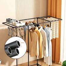 Multifunctional Rotating Floor Drying Rack, Thickened Steel Tube With Strong Load-Bearing, Tall Hanging Area For Long Dresses, Top Storage For Shoes, Space-Saving Vertical Coat Rack For Small Apartments - Multicolor - View 3