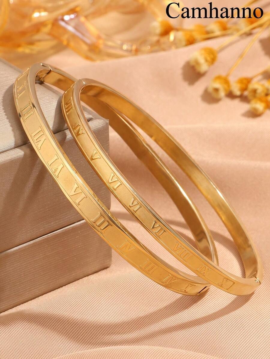 Camhanno 2pcs Couple Titanium Steel Mirror Finish Minimalist Bracelets