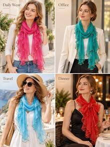 New Women's Solid Color Ruffle Shawl, Lightweight Breathable Scarf, Long Versatile Scarf, Suitable For Casual Wear, Can Be Used As Shoulder Wrap And Headscarf, Fashionable Multi-Purpose Accessory, Suitable For Daily Wear, Travel, Outdoor Styling And Vacation - Multicolor - View 9