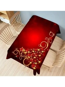 1pc Christmas Theme Tablecloth, Waterproof And Oil-Resistant, Polyester Material, Rectangular, Woven, Durable Fabric, Holiday Home Decor, Christmas Decoration, Kitchen And Dining Table Cover, Suitable For Indoor And Outdoor Use - Multicolor - View 6