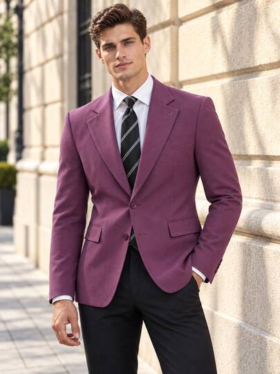 Men's Slim Fit Single-Breasted Solid Color TR Fabric Suit Jacket, Elegant Formal Blazer, Suitable For Office, Business, Wedding And Party