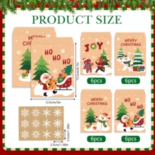 24Pcs Christmas Kraft Paper Gift Bags With Snowflake Stickers, 4 Designs Xmas Tree Snowflake Santa Holly Pattern Treat Bags, Holiday Goodie Candy Bags For Christmas Party Favor Gift Wrapping Supplies - Multicolor - View 9