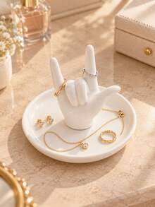 1pc Hand Shaped Jewelry Holder, Ring Holder & Jewelry Tray, Creative Trinket Dish For Rings Earrings Necklace, Vanity Dresser Organizer, Bedroom Tabletop Decor, Gift For Women - Multicolor - View 3