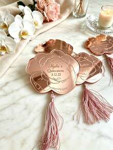 Personalized Floral Mirror Acrylic Tassel Tag, Gold/Silver/Rose Gold, Customized Engraved Name & Date Keepsake Gift, Suitable For Sweet 16, Bachelorette Party, Bridesmaid & Bride Rose Theme Gifts - Multicolor - View 1