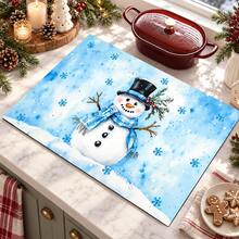 1pc Christmas Absorbent Mat, Christmas Snowman Pattern, Kitchen Countertop Absorbent Drying Mat, Coffee Machine Mat, Pour-Over Coffee Pot Mat, Dish Draining Mat, Non-Slip Heat-Resistant Kitchen Mat, Dining Table Mat, Breakfast Mat, Washing Machine Mat, Home Kitchen Dining Table Coffee Shop Bar Decor Mat, Holiday Party Housewarming Gift, Christmas Holiday Gift! - Multicolor - View 5