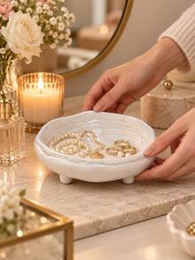 1pc Cream Style Jewelry Tray, Aesthetic Asymmetrical Storage Dish, Ring Earring Necklace Organizer Box, Vanity Bedroom Decor, Gift For Women - Jewelry Tray - View 4