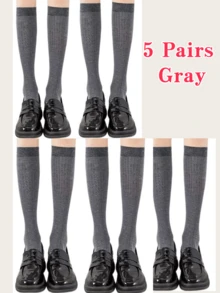 1 Pair/2 Pairs/3 Pairs Women's Solid Color Mid-Calf Socks, Ribbed Black/White/Grey Knee-High Socks, Versatile For Daily Commute Wear All Year Round - Multicolor - View 13