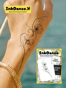1 Set "Exquisite Floral" New Technology Tattoo Stickers, Fine Line Streamlined Elegant Style, Semi-Permanent Temporary Tattoo Stickers, Waterproof Long-Lasting Realistic Design, Plant-Based Formula, InkDance Ink Dance, Gift X149 - Black - View 1