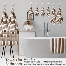 1pc Thickened Coral Fleece Striped Bath Towel, Absorbent And Quick-Drying - Coffee Brown - View 5