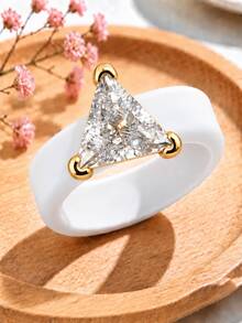 1pc Triangle CZ Silicone Ring, Non-Fading Waterproof Anti-Allergic Unisex Wear Suitable For Daily Wear, Wedding, Couples, Friends, Besties, Family, Valentine's Day Gift, Anniversary Gift - Triangle Silicone Ring - Gold - View 5