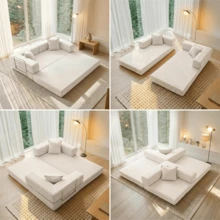 3-Seater Foldable Sofa Bed, 78'' Convertible Sleeper Sofa, Spring Folding Floor Couch With With Pillow Back Support Armrest, 4-In-1 Futon Sofa Bed For Living Room - White - View 4