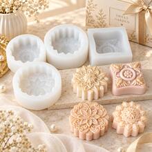 3D Round Flower Shaped Silicone Soap Mold, Classic Pattern, Round Flower Design, Suitable For Making Soap, Candles, Resin, Etc., DIY Handmade Gifts - White - View 7
