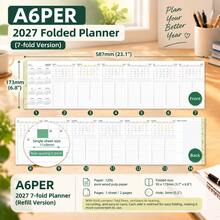 إدراجات مخطط سنوي A6 / A7 2027 مطوية 7 مرات، صفحة نظرة عامة سنوية كاملة بتصميم بسيط، متعقب جدول قابل للطي والحمل، أوراق إعادة ملء لمخطط الحلقة، قرطاسية إدارة الوقت للتدوين - مستطيل - مشاهدة 13