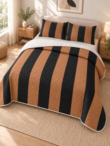 3pcs Copper Brown Wide Pattern Quilted Bedding Set (1 Bedspread, 2 Pillowcases, Pillow Inserts Not Included) Breathable Comfortable All-Season Holiday Gift Suitable For Hotel, Guest House, Bedroom, Ultra Soft Breathable Moisture-Wicking Bedding - Multicolor - View 5