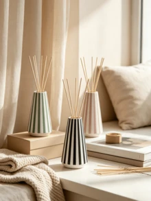 1pc Striped Reed Diffuser Bottle, Multi-Color Vertical Stripes, Nordic Minimalist Style, Suitable For Fireplace Mantel, Bedroom, Countertop, Bathroom, Desk, Home Fragrance Decor, Aromatherapy Vase - 1PC - View 4