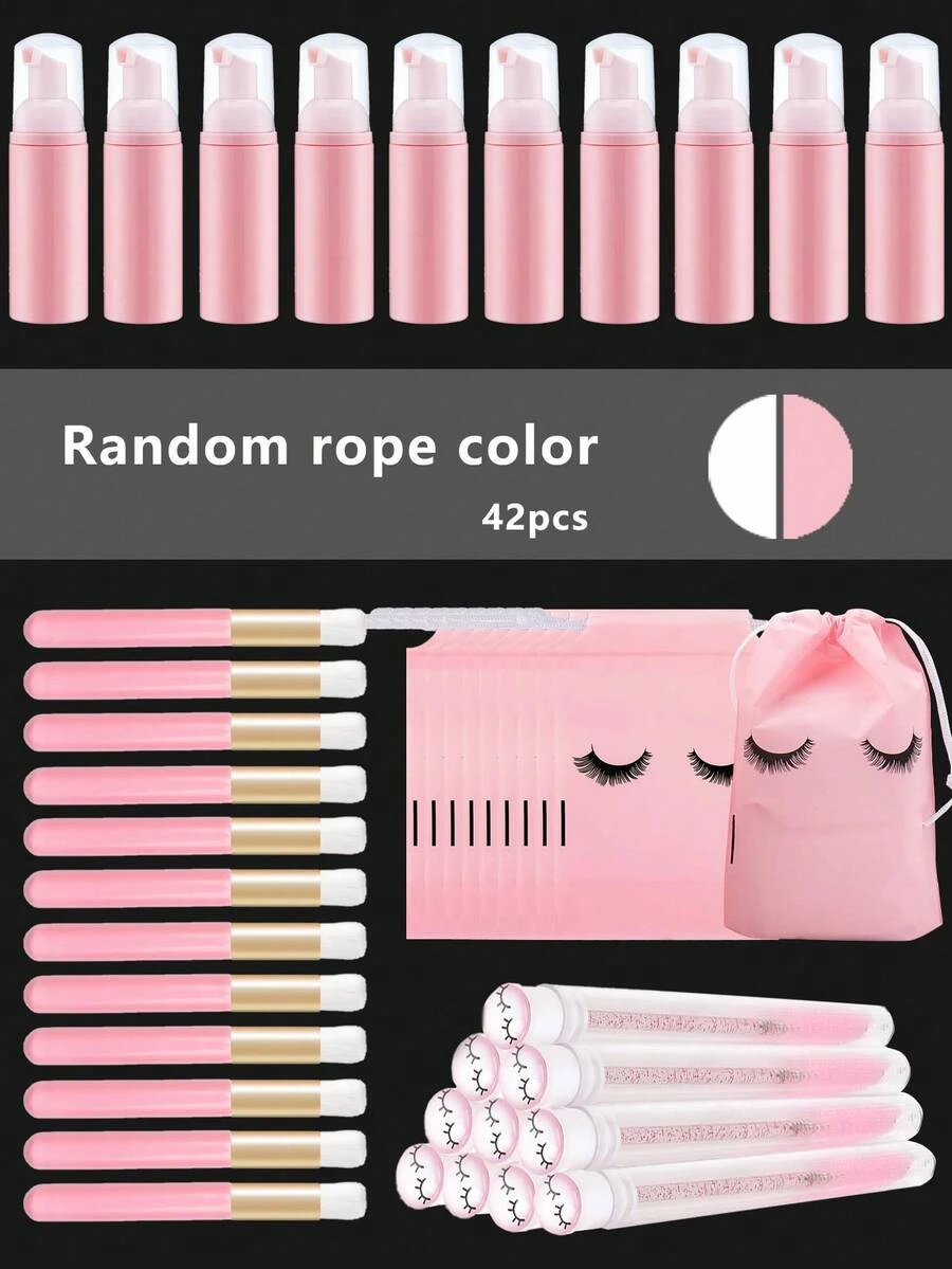 42pcs/22pcs Eyelash Shampoo Bottle Brush Set, Foam Pump Dispenser, Deep Nose Cleaning Brush, Eyelash Extension Tube Brush, Eyelash Care Kit, Suitable For Women And Girls - Multicolor - View 1