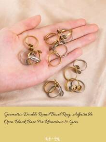 10pcs Gold Double Round Bezel Adjustable Ring Blank, DIY Jewelry Making Supply, Valentine Christmas Craft - Ring Setting - View 3