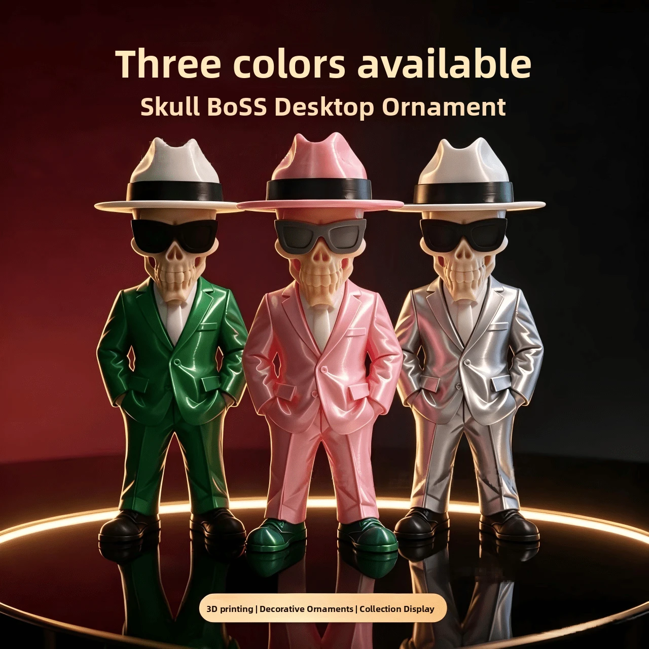 3D Printed Skeleton Figurine With Top Hat, Skeleton Desktop Decor - Multi-color - View 1