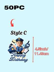 Personalized Face Photo Cake Topper, Custom Happy Birthday Cake Topper With Your Photo, Fun Birthday Cake & Cupcake Decorations, Police Car Theme Party Supplies, Custom Photo Cake Decor For Kids Boys Birthday Parties - Multicolor - View 24
