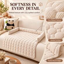 Cozy Winter Pet Sofa Mat, Soft Ribbed Quilted Couch Cover With Three-Sided Cushioned Bolsters, Cream, 75 * 75 Cm - Multicolor - View 6
