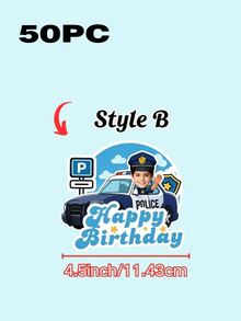 Personalized Face Photo Cake Topper, Custom Happy Birthday Cake Topper With Your Photo, Fun Birthday Cake & Cupcake Decorations, Police Car Theme Party Supplies, Custom Photo Cake Decor For Kids Boys Birthday Parties - Multicolor - View 21