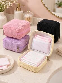 1pc Corduroy Sanitary Napkin Storage Bag, Multi-Functional Portable Storage Pouch, Makeup Bag & Lip Balm Organizer, Large Capacity For Sanitary Pads, Cash And Cosmetics, Women's Essential, Travel Convenient - Multicolor - View 5