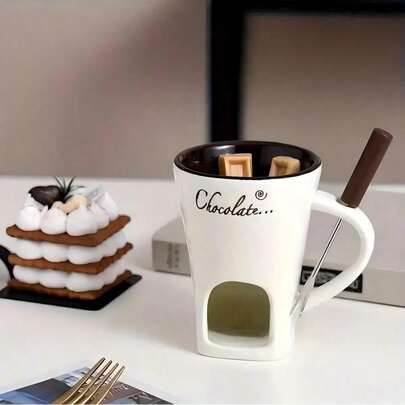 1 Set Ceramic Chocolate Fondue Pot, Fondue Pot Set, Mini Ceramic Hot Pot Set With Forks - Mini Fondue Cups For Melting Chocolate, Cheese Dips And Warming Candies - Compact And Elegant Dessert Party Set, Ideal For Date Night, Wedding, Birthday, Valentine's Day Gift - Easy To Clean