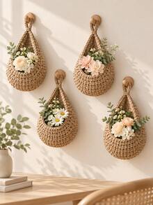 6/3/1pc Set Wall Hanging Woven Baskets, Bohemian Style, Creative Water Drop Shape, Suitable For Vegetables, Fruits, Kitchen Storage Baskets, Also Fit For Holiday Decoration, Kitchen Storage Bags, Hanging Storage Baskets, Storage Bags, Kitchen Decor Storage Bags - Multicolor - View 3