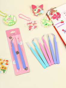 1 Set 2pcs Stainless Steel Tweezers Set, Straight And Curved Handle Eyelash Tweezers Set, Tweezers Can Be Used For Scrapbooking, Stickers, Washi Tape, Multi-Functional Stationery DIY, Old Magazines, Photo Albums, School Supplies, Macaron Hand Tools Cooka Tweezers, Suitable For Stickers, Scrapbooking, Eyelashes, Jewelry Making, Model Making - A - View 2