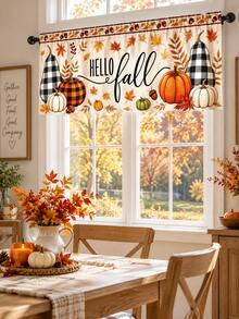 1pc Autumn Window Curtain, Hello Fall Pumpkin Maple Leaf Black & White Plaid Print Short Curtain, Suitable For Kitchen, Living Room, Dining Room, Bedroom And Thanksgiving Autumn Home Decor - Multicolor - View 6