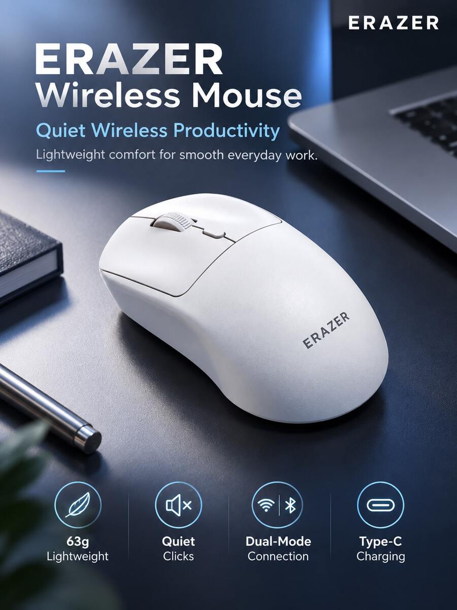 Lenovo Mouse Nirkabel N390, sakelar mikro senyap, desain ergonomis, cocok untuk laptop, desktop, bisnis, dan penggunaan di rumah. - View 1