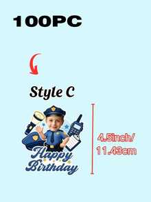 Personalized Face Photo Cake Topper, Custom Happy Birthday Cake Topper With Your Photo, Fun Birthday Cake & Cupcake Decorations, Police Car Theme Party Supplies, Custom Photo Cake Decor For Kids Boys Birthday Parties - Multicolor - View 18