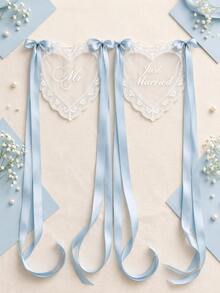 Personalized Just Married Signs For Chairs - Bride & Groom Wedding Reception Decor, Heart Lace Chair Sign, Sweetheart Table Sign Decor - Multi-color Heart Lace Seat Tag - View 5