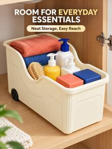 Pull-Out Storage Bin With Wheels, Large Capacity Plastic Storage Basket, Rolling Mobile Organizer For Kitchen, Bathroom, Cabinet, Refrigerator, Pantry, Laundry, Mother's Day Father's Day Gift, Space Saving Heavy Duty (Wheels Not Removable) - Multicolor - View 1