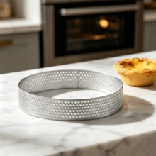 12-Piece Perforated Tartlet Rings Ø 10 Cm, Baking Rings For Mousse Tartlets And Crumpets - Silver - View 1